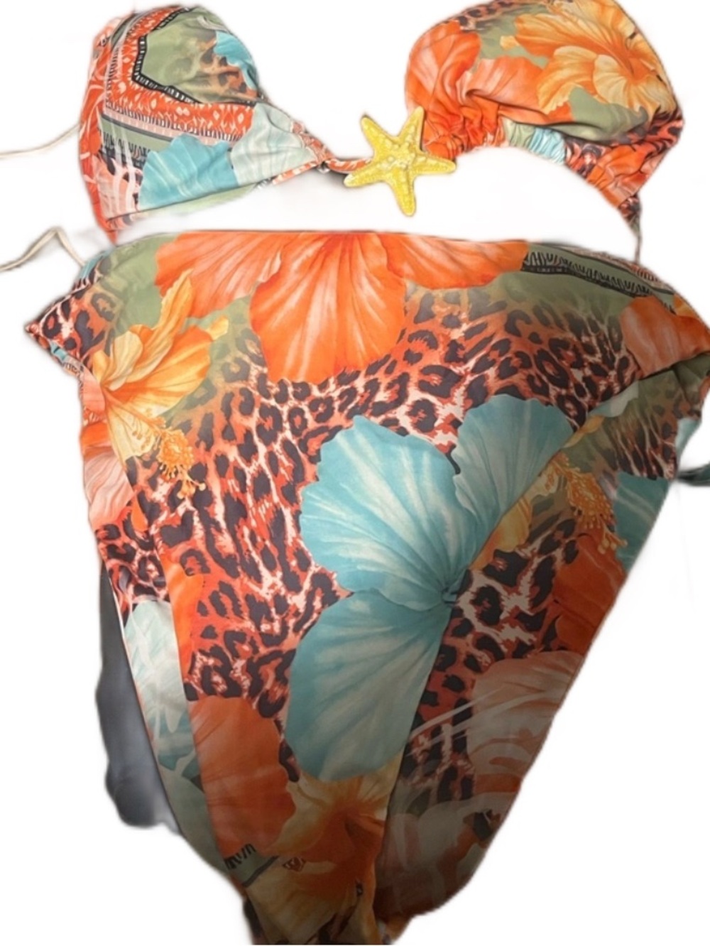 Floral & Leopard Print Bikini Set in Orange, Teal, Green